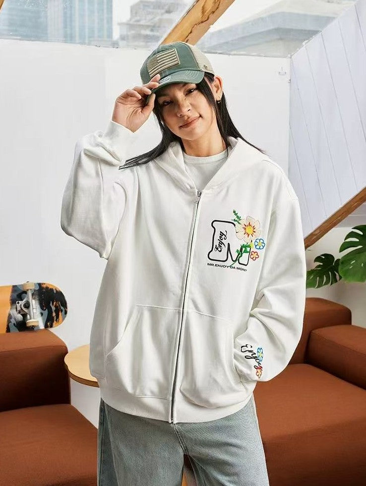 MEDM Chain Embroidered Flower Large M Zipper Hoodie