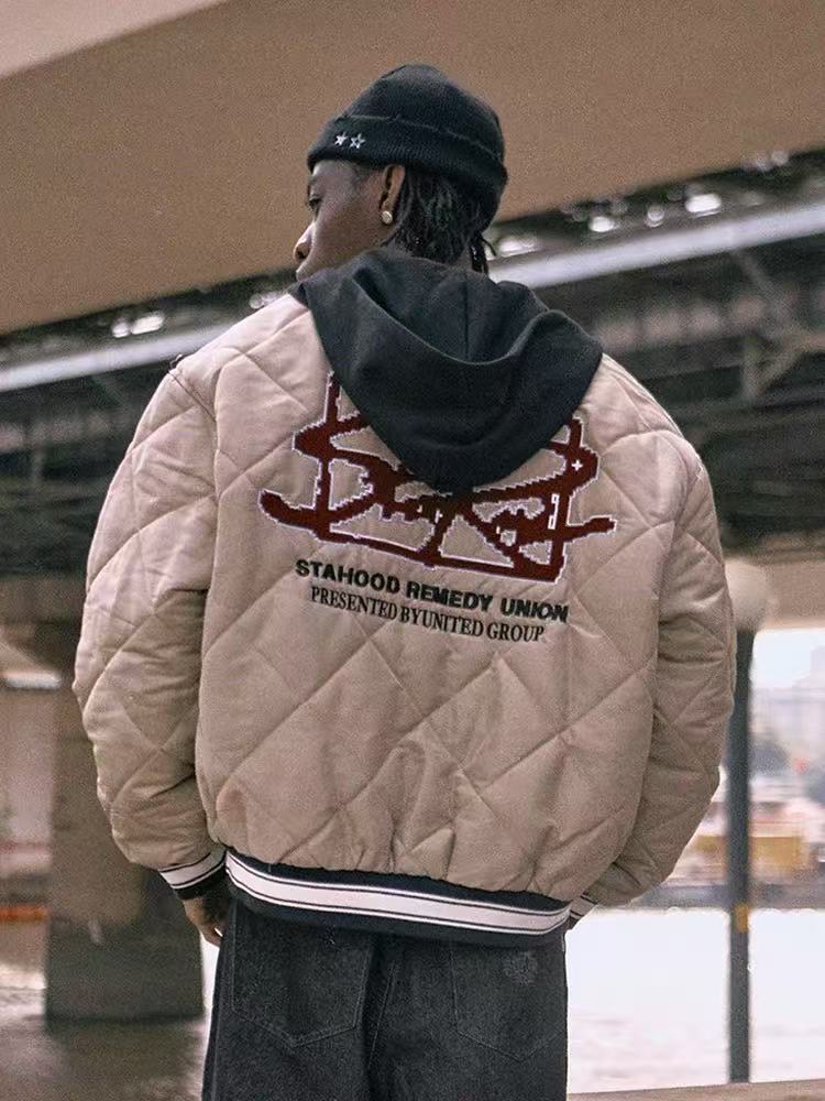 REMEDYxSTA Embroidered Quilted Baseball Hooded Jersey