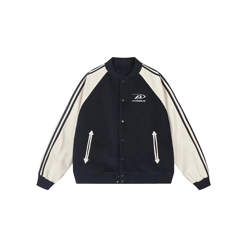 ACHOCK Contrast Patchwork Raglan-sleeve Baseball Jersey