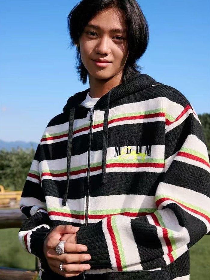 MEDM Color Striped Hooded Sweater