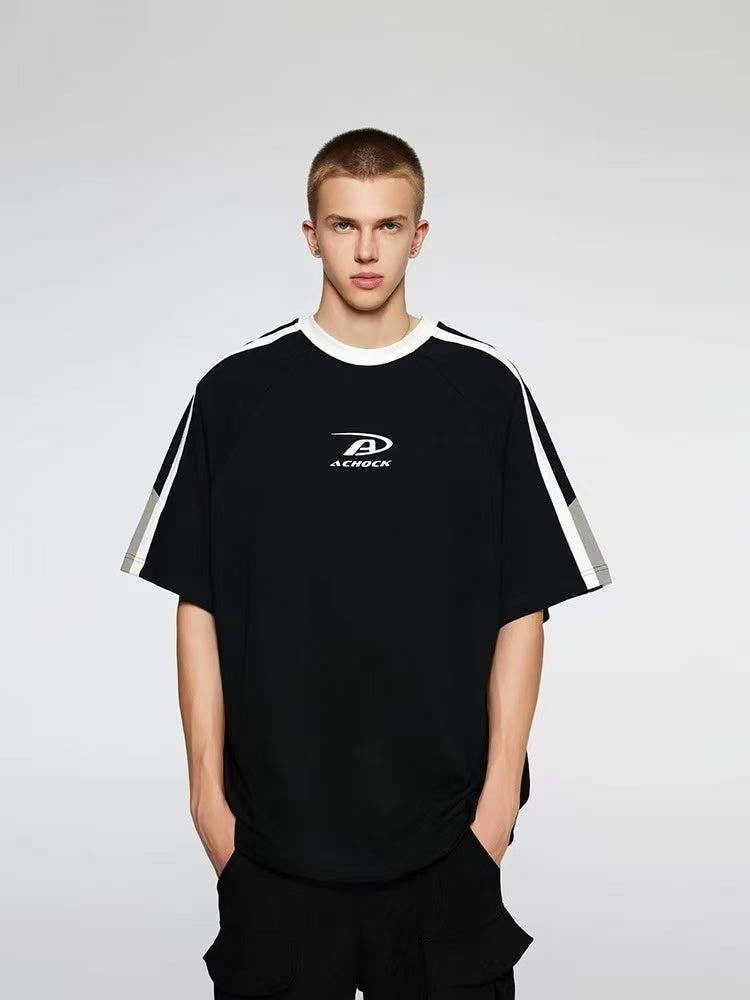 ACHOCK Contrast Color Patchwork Printed T-shirt