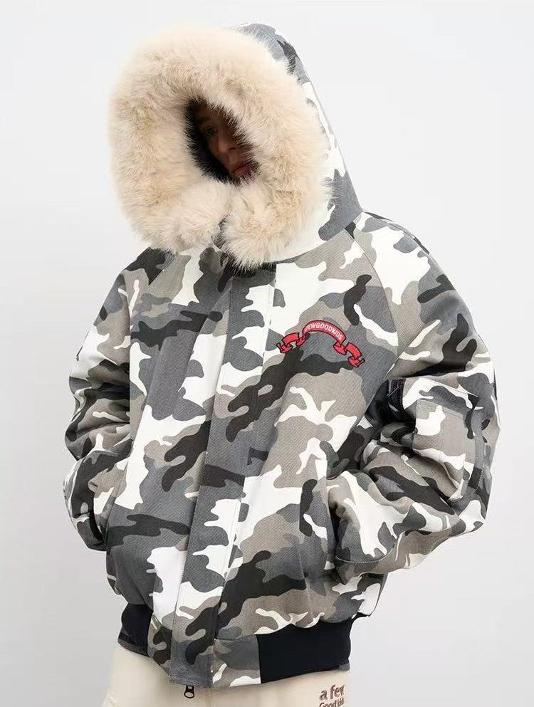 AFGK Camouflage Fur Collar Cotton Jacket