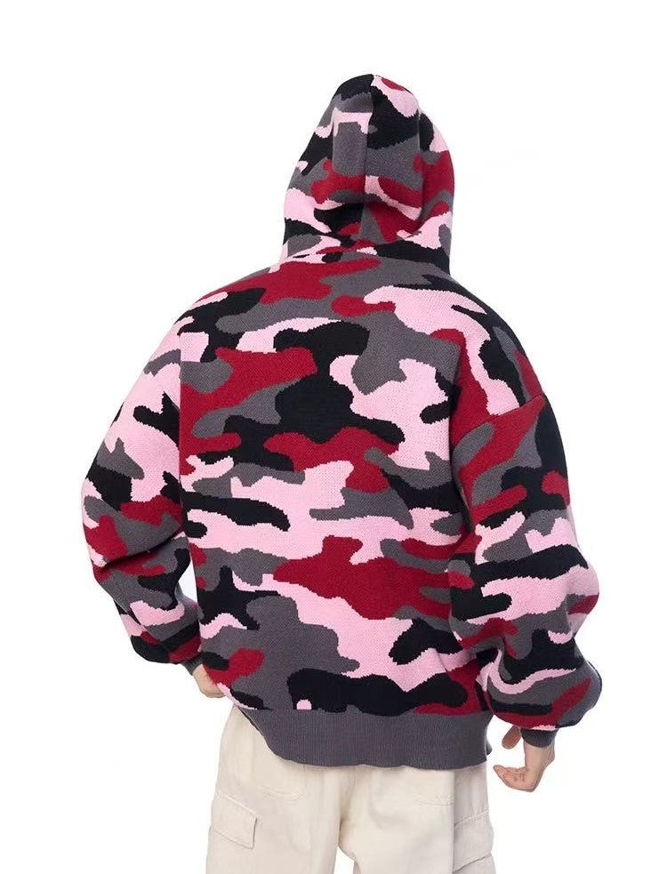 AFGK Pink Camouflage Hooded Cardigan Sweater