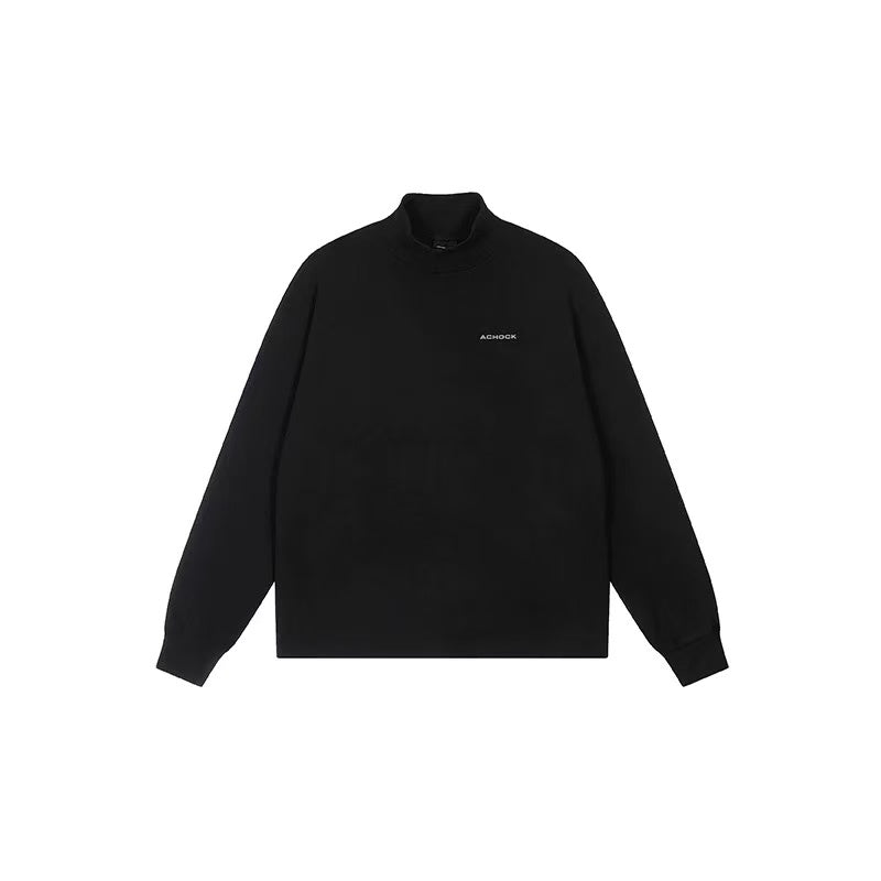 ACHOCK Simple Basic Logo Half Turtleneck Long-sleeve Tee