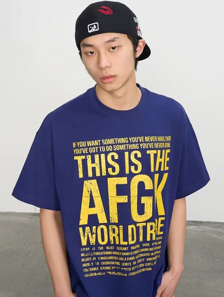 AFGK Mottled Distressed Printed Short-sleeved T-shirt