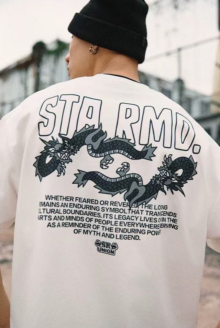 REMEDYxSTA Cartoon Dragon Print Short-sleeve T-shirt