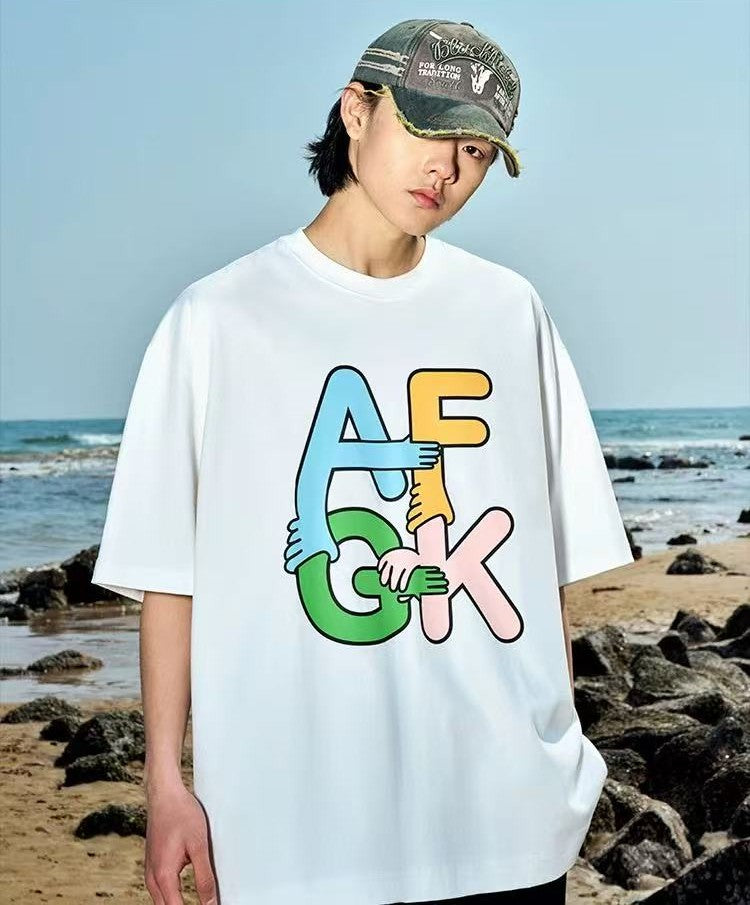 AFGK Holding Hands Fun Printed Short-sleeved T-shirt