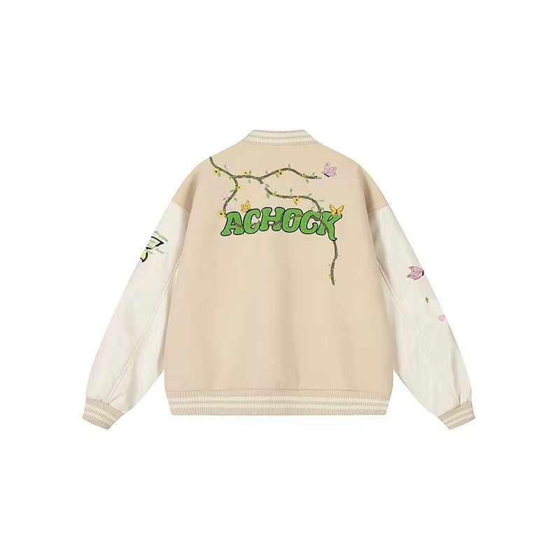 ACHOCK Heavy Hip-hop Flower Vine Embroidery Baseball Jacket