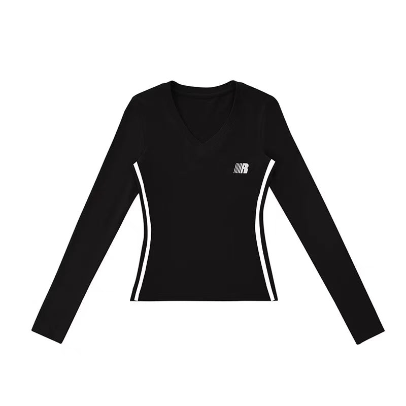 FDR Slim Fit V-neck Sports Long-sleeved Tee (For Women)