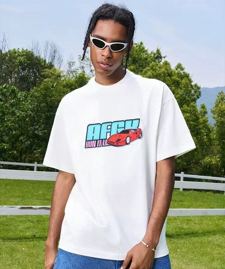 AFGK "JDM" Motorcycle Velcro Embroidered Short-sleeved T-shirt