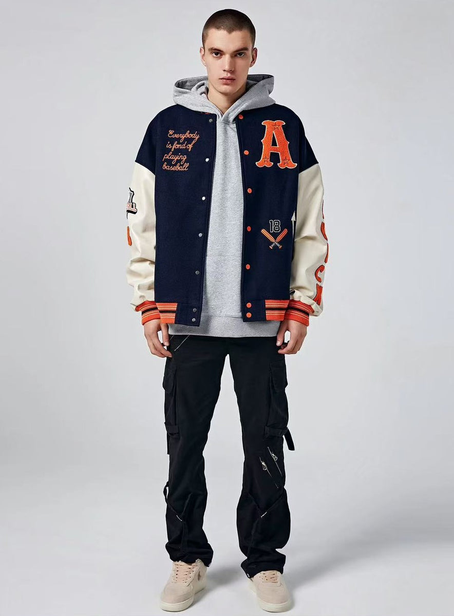 ACHOCK High Street Two-tone Baseball Embroidered Varsity Jacket