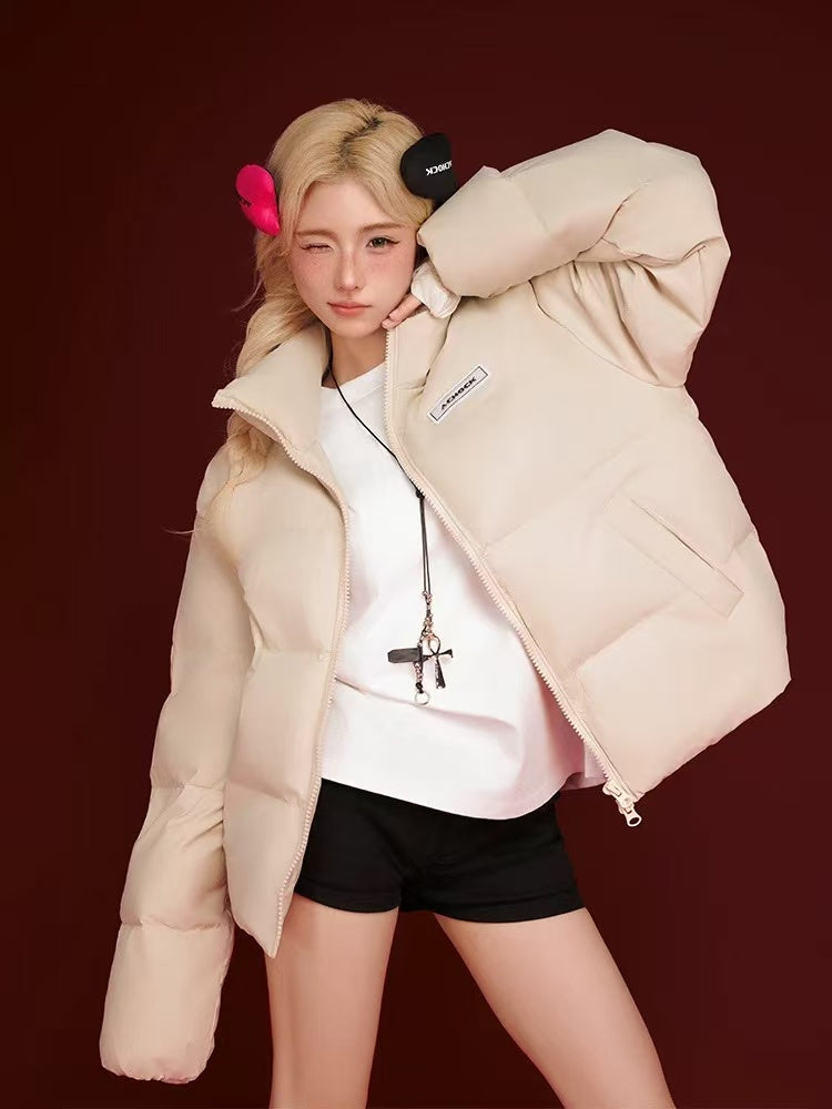 ACHOCK PU Leather Velcro Down Jacket