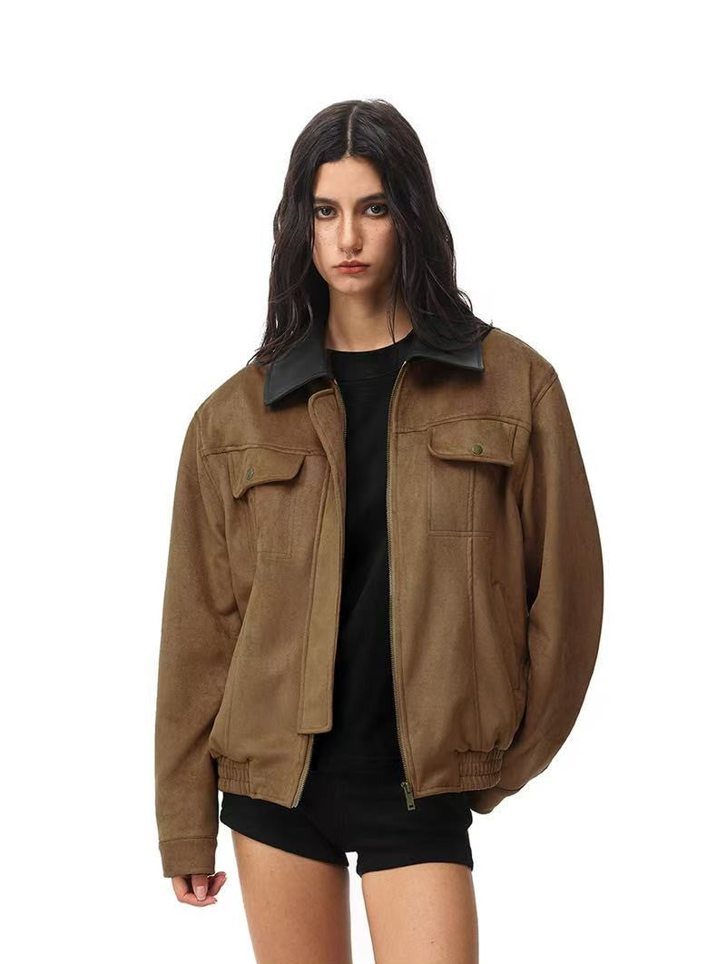 FDR Retro Contrast Lapel Suede Jacket (For Women)