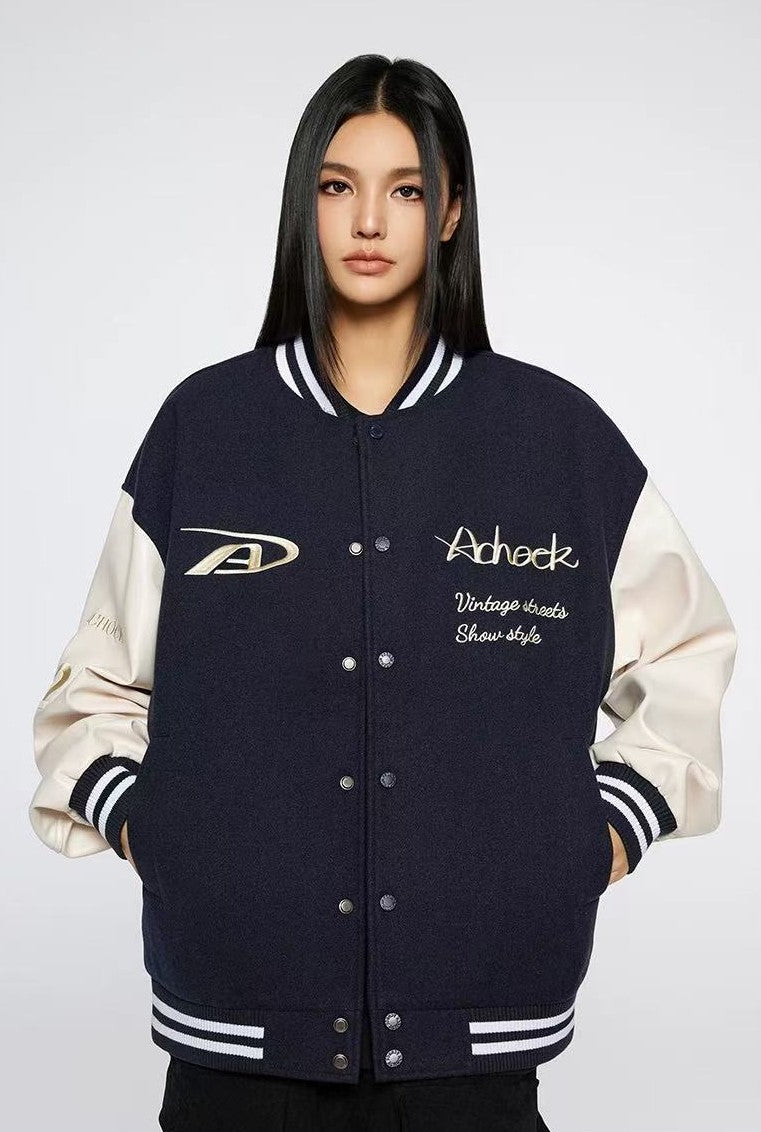 ACHOCK Basic Logo Embroidered Baseball Jacket