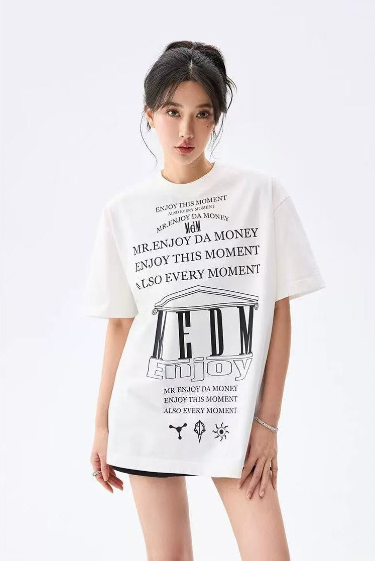 MEDM Letters Printed Luminous Short-sleeved T-shirt