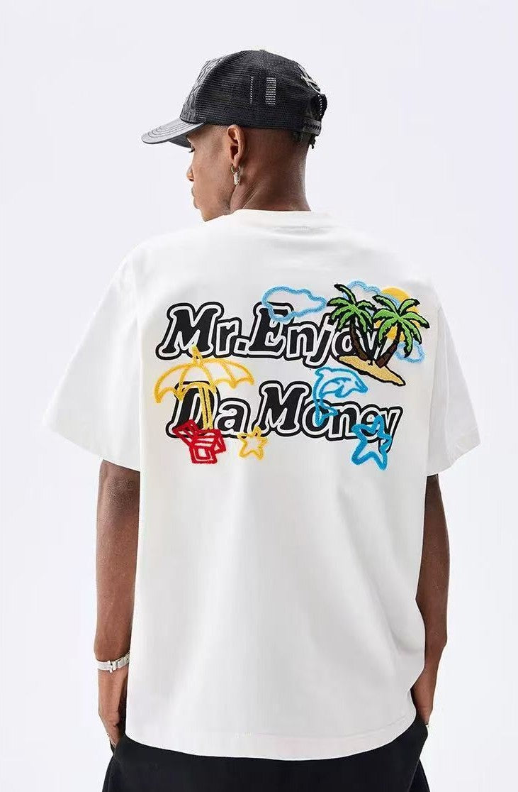 MEDM Toothbrush Embroidered Coconut Tree Short-sleeved T-shirt