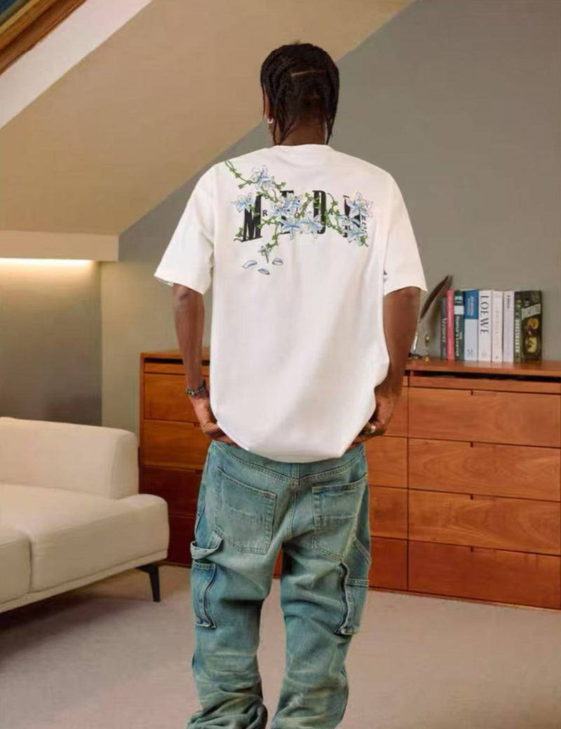 MEDM Vine and Flower Embroidered Short-sleeved T-shirt