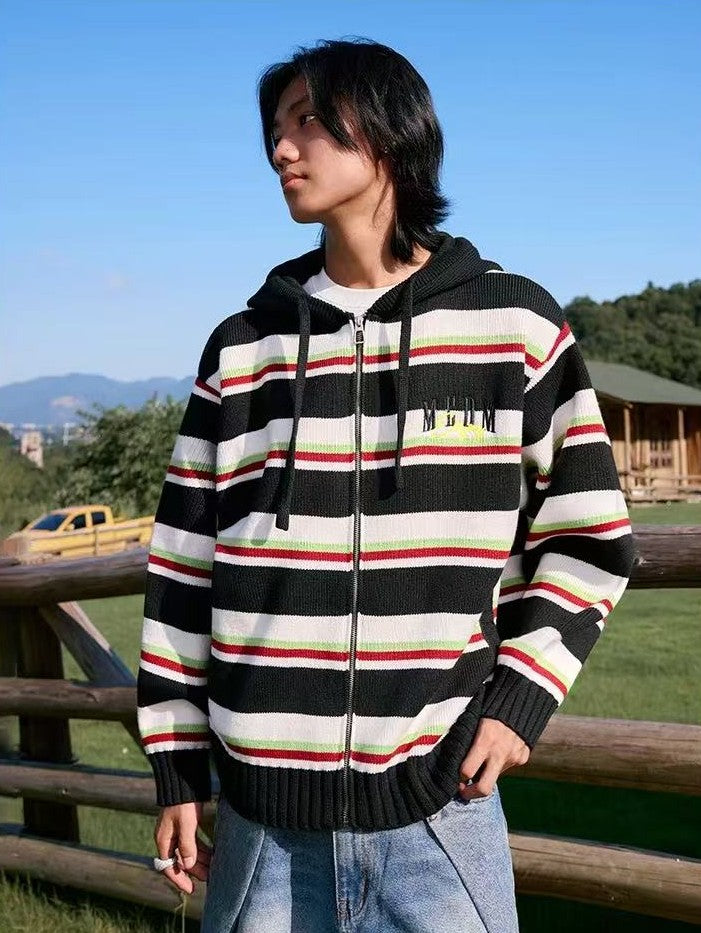 MEDM Color Striped Hooded Sweater