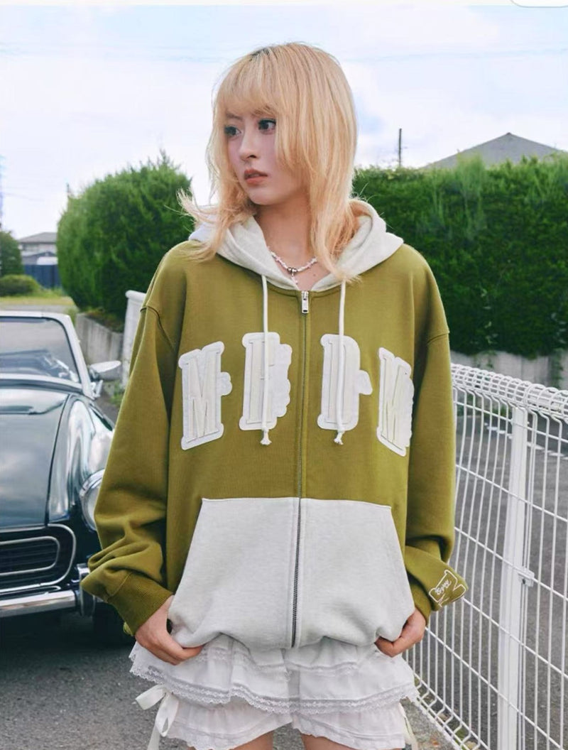 MEDM Colorblock Patch Zip-up Hoodie