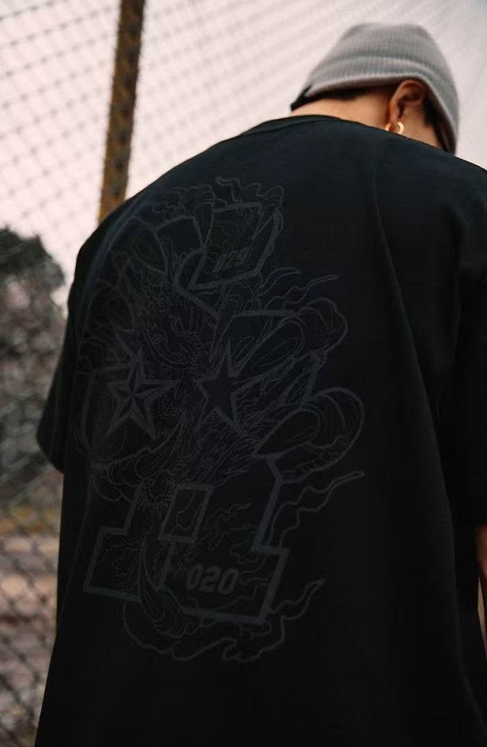 REMEDYxSTA Dragon Claws Letter Print Short-sleeve T-shirt