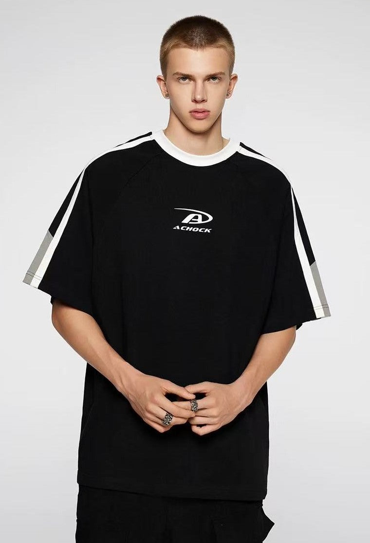 ACHOCK Contrast Color Patchwork Printed T-shirt