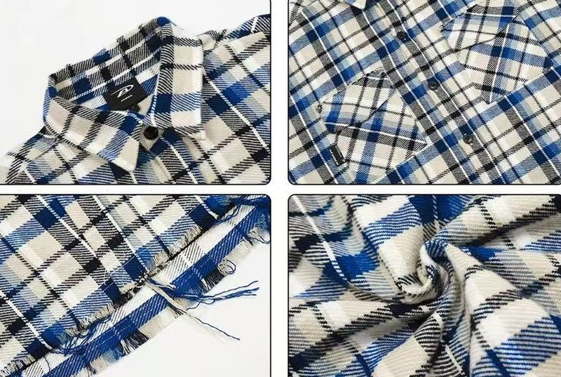 ACHOCK Retro Plaid Tassel Long-sleeve Shirt