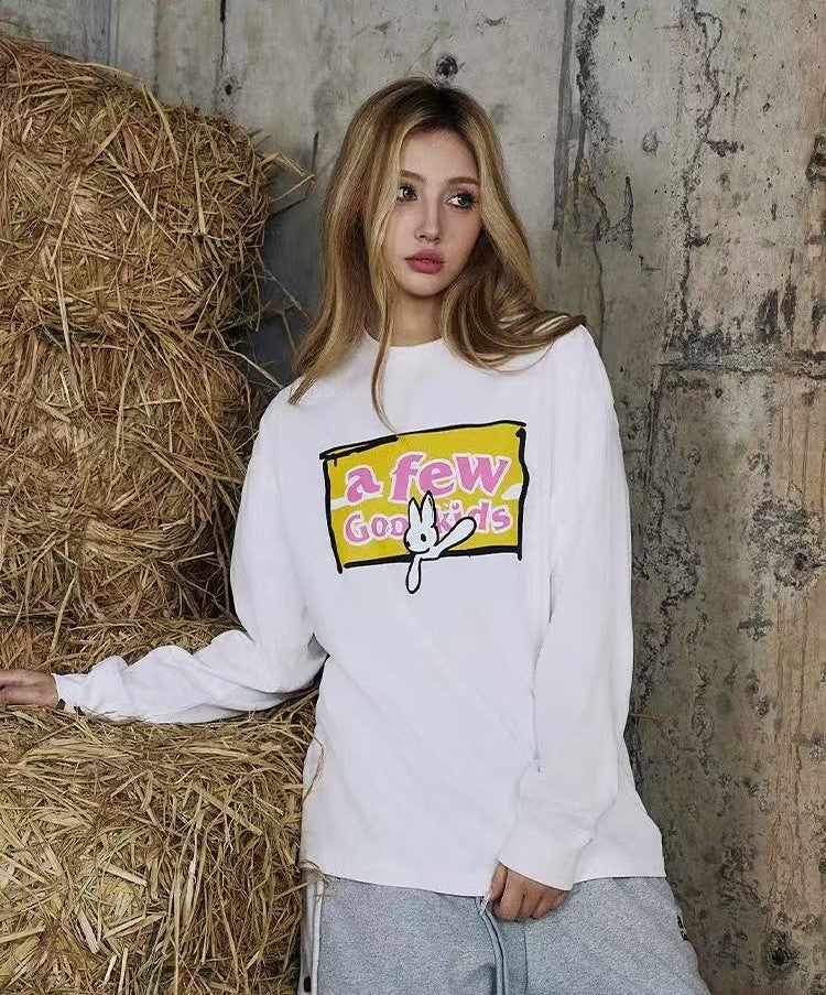 AFGK Rabbit Graffiti Print Long Sleeve T-Shirt