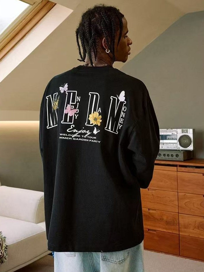 MEDM Butterfly Garden Embroidered Long-sleeve T-Shirt