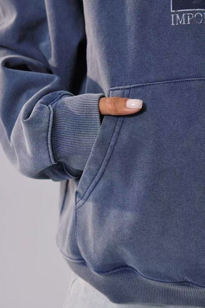 REMEDY Washed Distressed Printing Hoodie