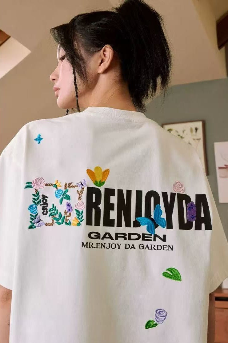MEDM Embroidered Floral Short-sleeved T-shirt