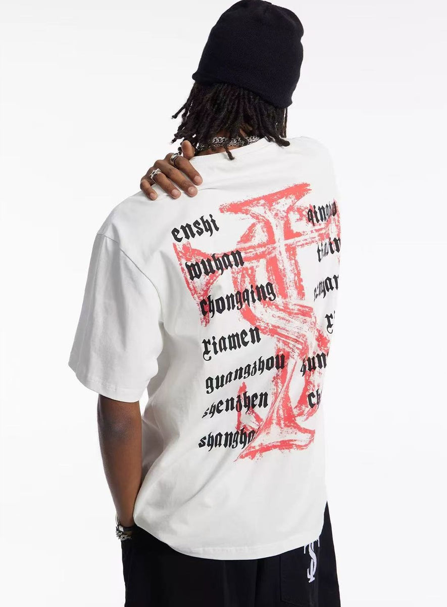 STK Vintage Font Logo Print Crew Neck T-Shirt