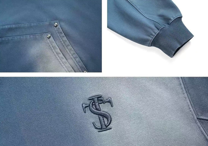 STK Double Pouch Rivet Pocket Wash Hoodie