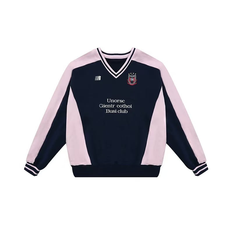 FDR Badge V-neck Contrasting Colors Sweater