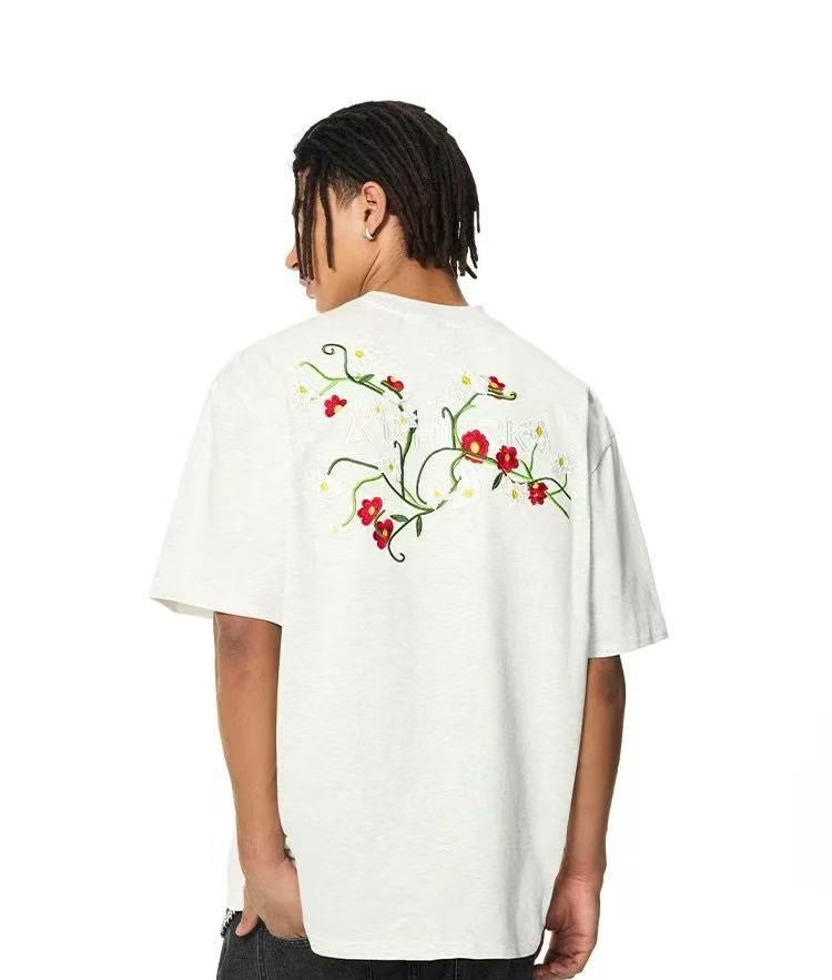 ACHOCK Floral Embroidered short-sleeve T-shirt