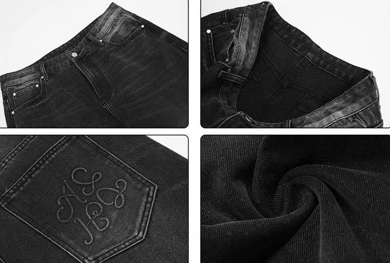 ACHOCK Vintage Washed Logo Stitching Jeans