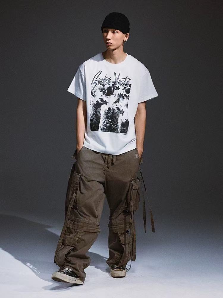 REMEDY Washed Distressed printing Short-sleeve T-shirt