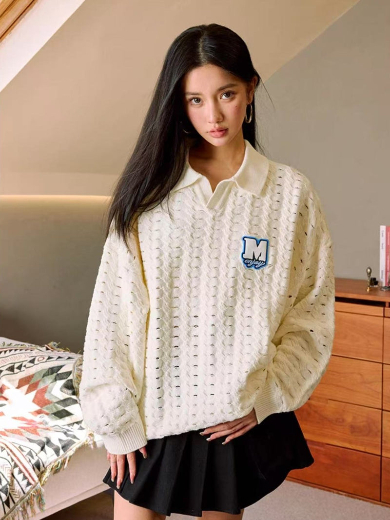 MEDM Hole Knit Long-sleeve Polo