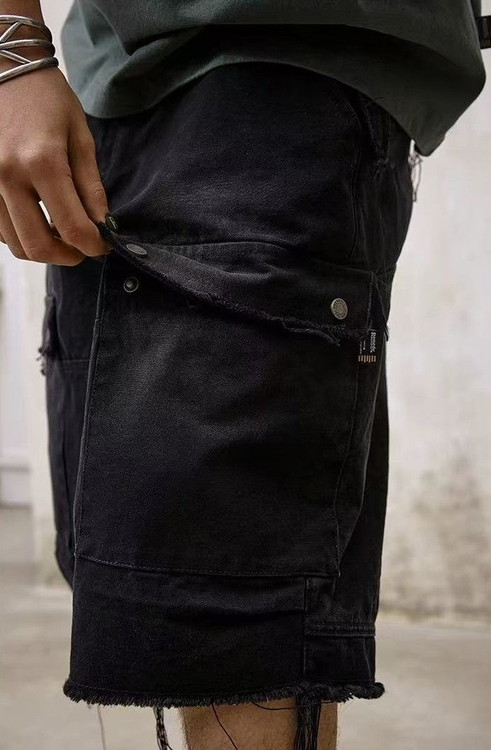 REMEDY Washed Fringed Cargo Shorts