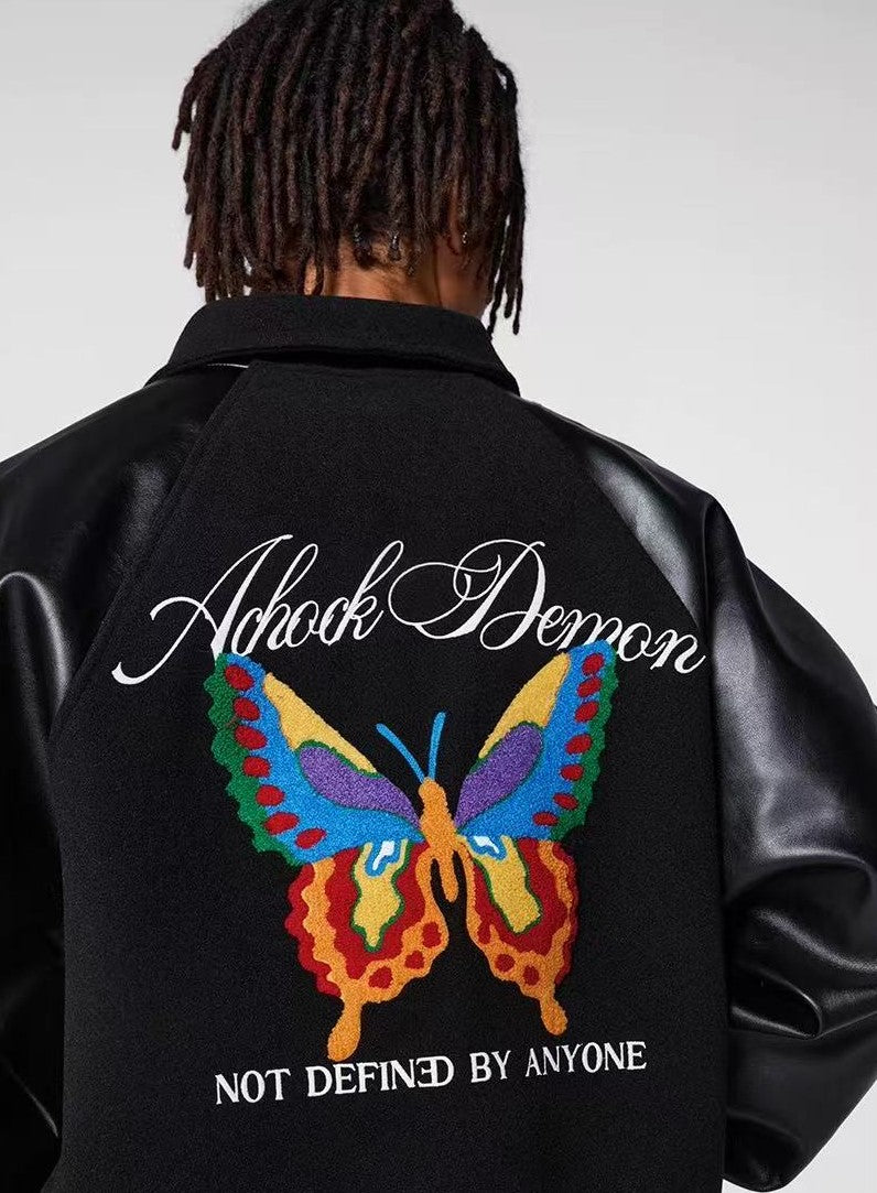 ACHOCK Butterfly Embroidered Stand Collar Baseball Jacket