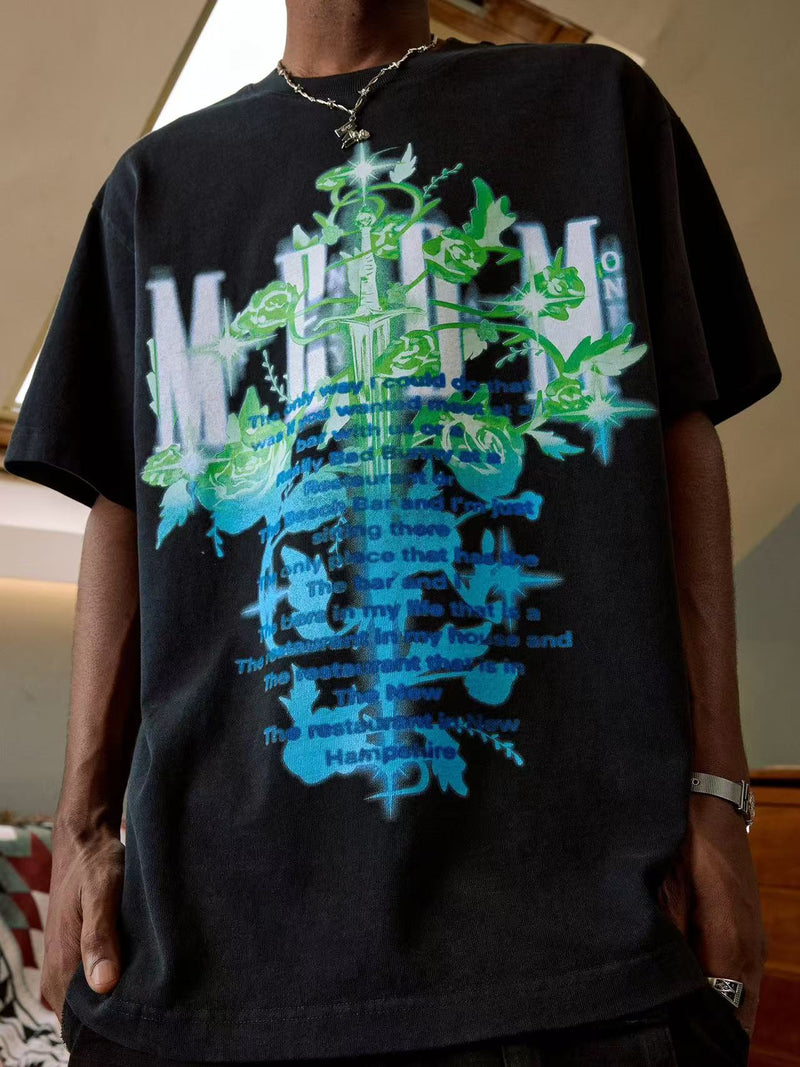 MEDM Rose and Sword Print Short-sleeve T-Shirt