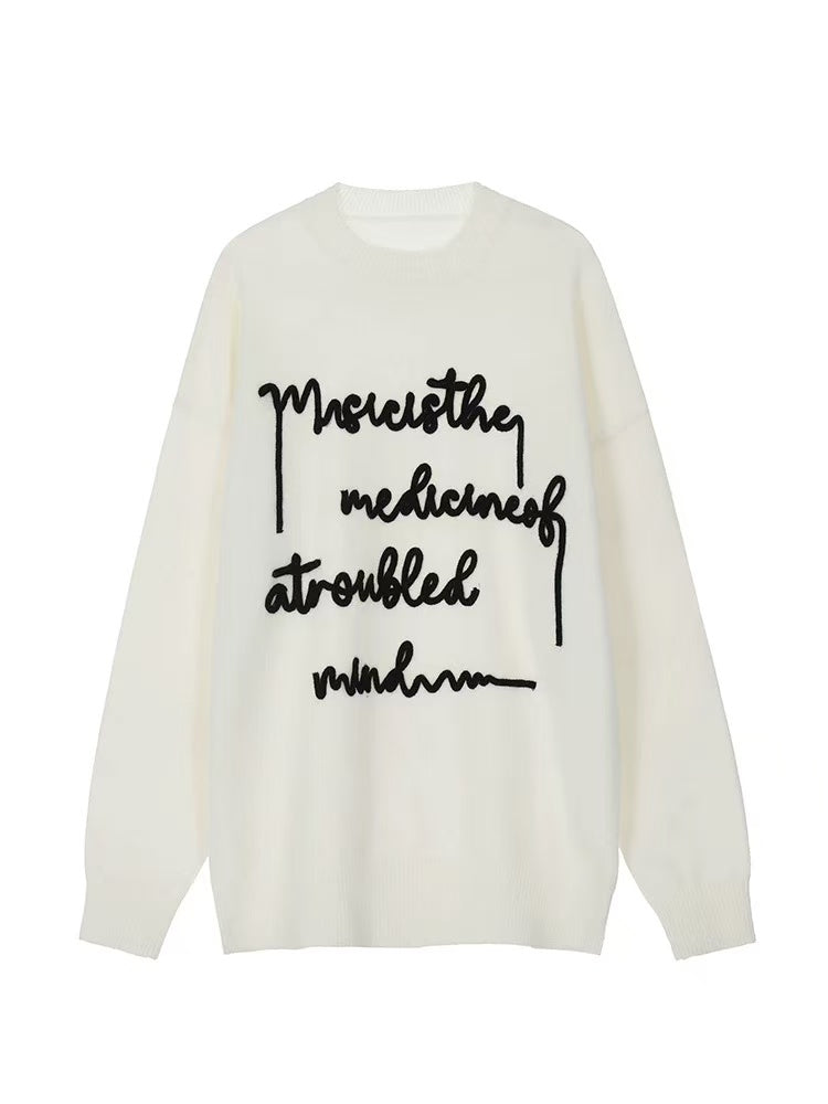 ACHOCK Embroidered Monogram Letter Pullover Sweater