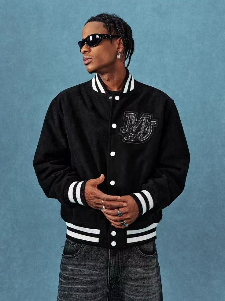 MEDM Suede Diamond-patterned Baseball Jacket