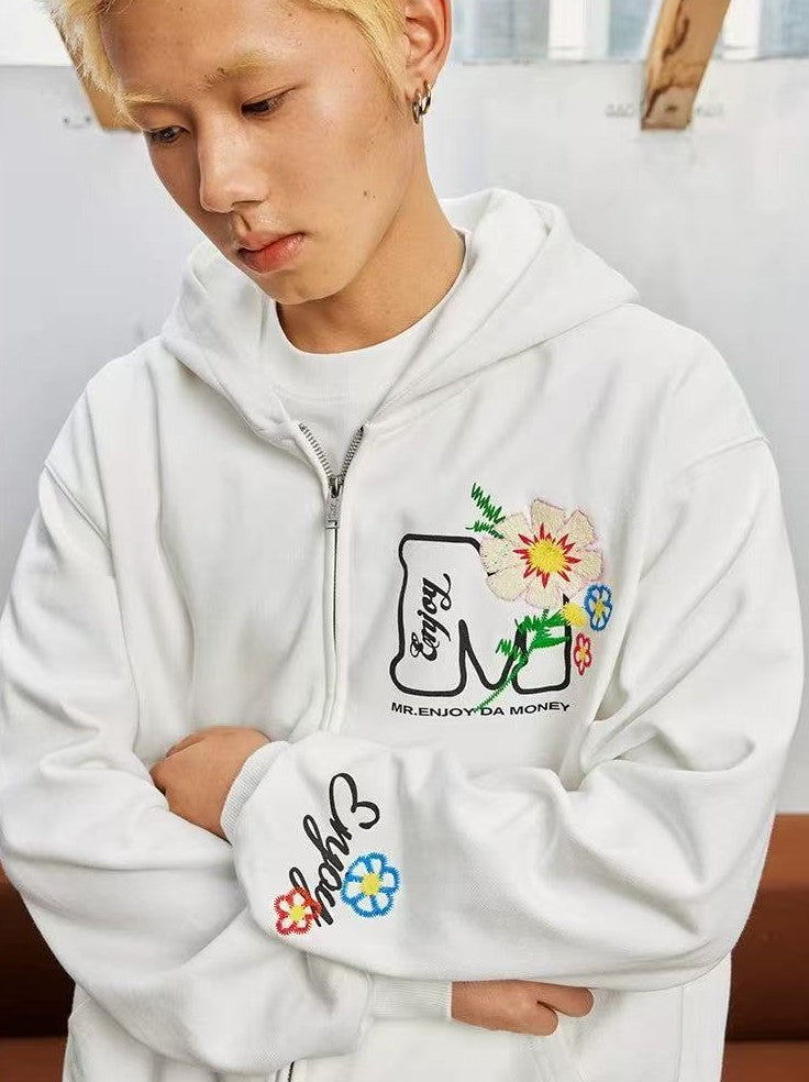 MEDM Chain Embroidered Flower Large M Zipper Hoodie