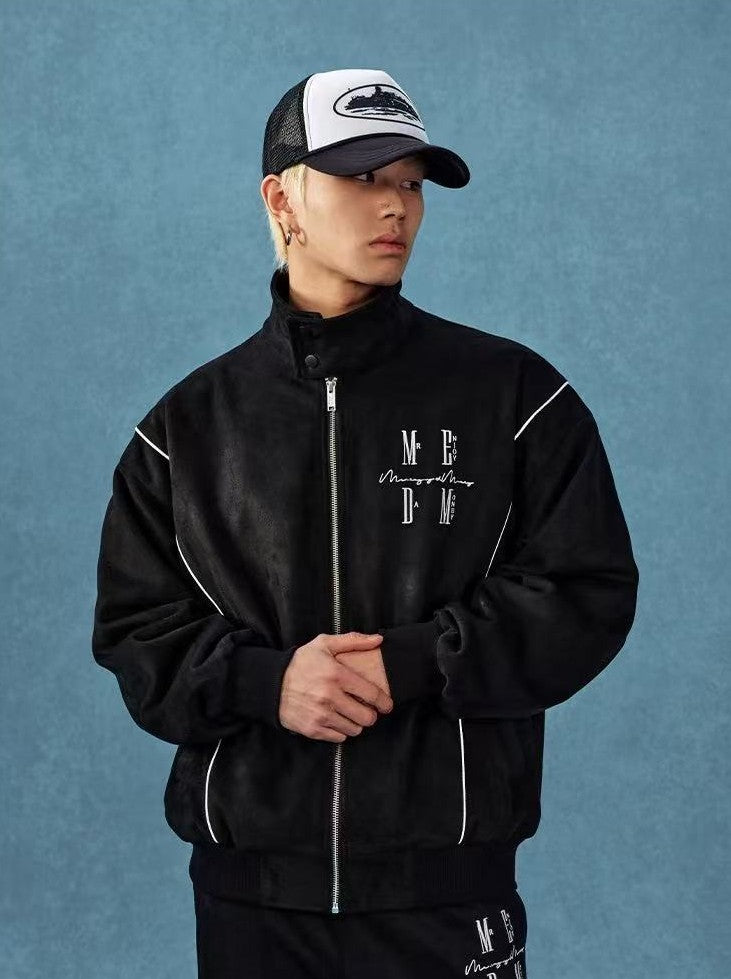 MEDM Stand Collar Suede Paneled Jacket