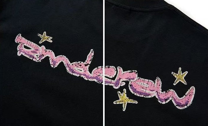 REMEDY Hand-painted Stars Print Short-sleeved T-shirt