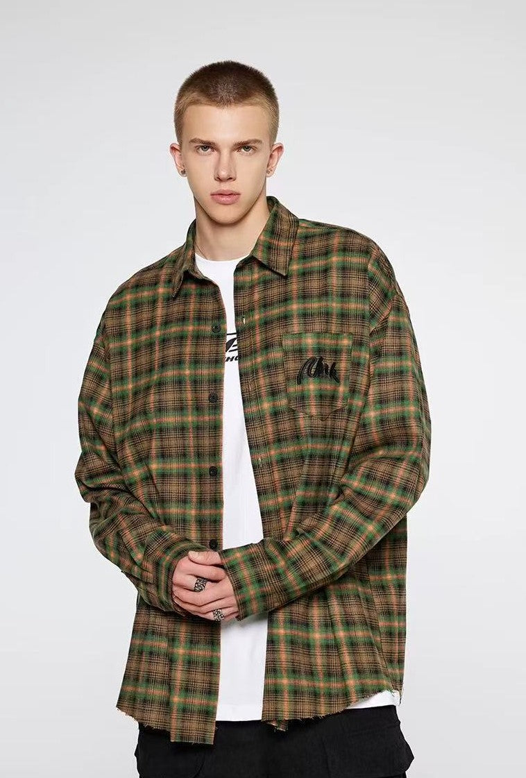 ACHOCK Retro Contrast Plaid Long-sleeve Shirt