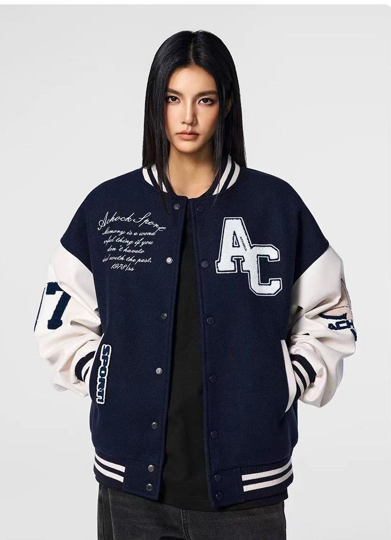 ACHOCK Waffle Logo Embroidered Baseball Jacket