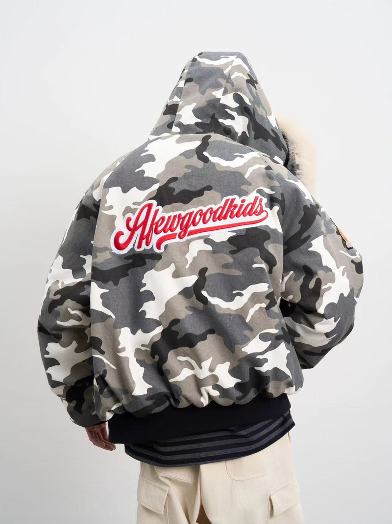 AFGK Camouflage Fur Collar Cotton Jacket