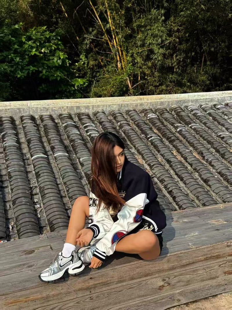 ACHOCK Hip-hop Heavy Letters Embroidery Varsity Jacket