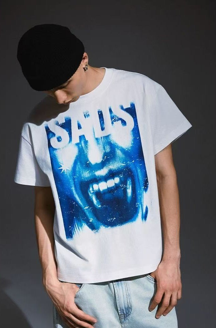 REMEDY Devil Roar Print Washed Short-sleeve T-shirt